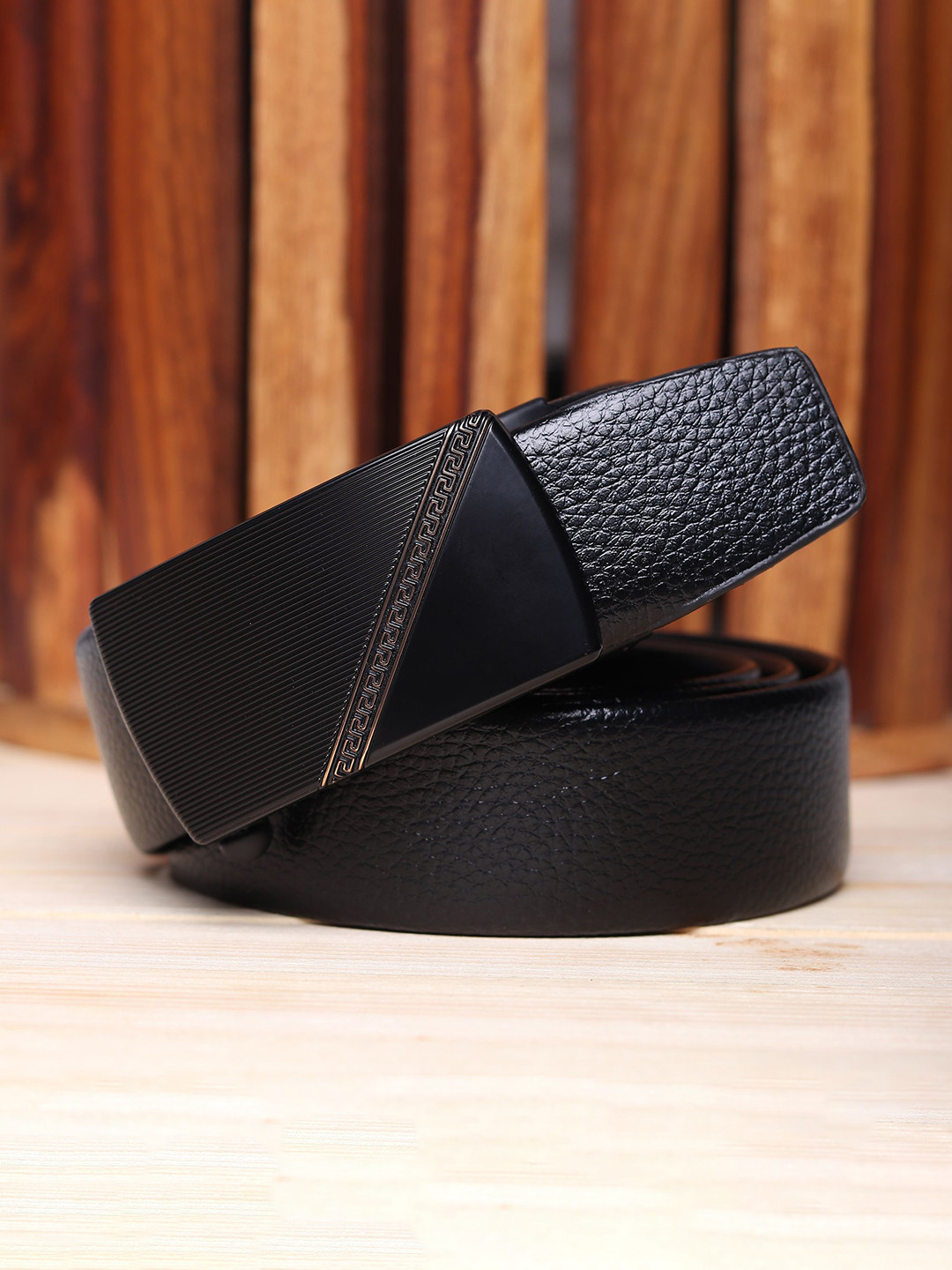 WINSOME DEAL Men Slider Buckle Closure Textured Formal Belt