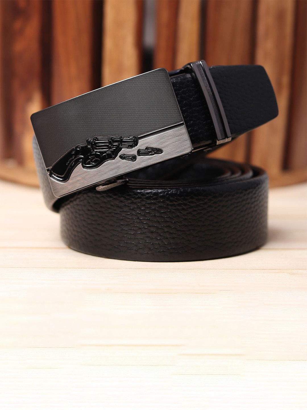 WINSOME DEAL Men Slider Buckle Closure Textured Formal Belt