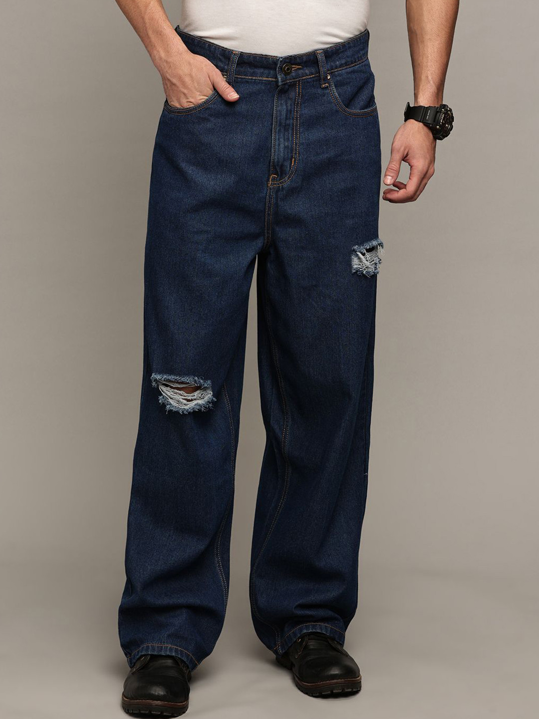 The Roadster Lifestyle Co Men Pure Cotton No Faded Ripped Jeans