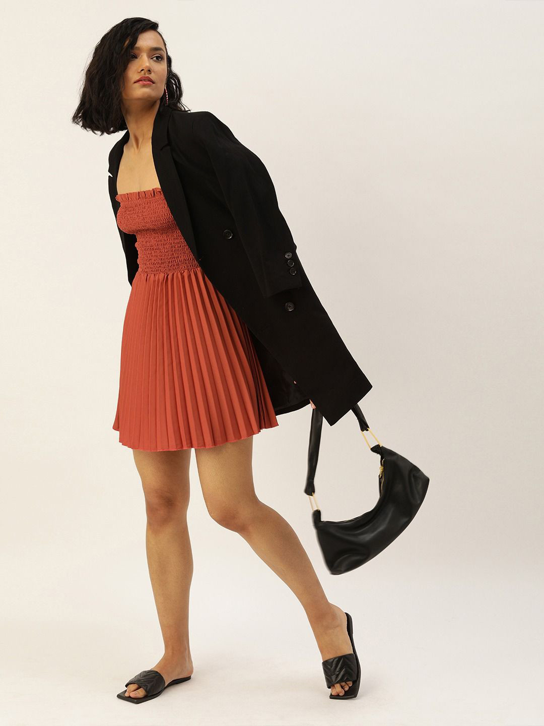 U&F Crepe Smocked Fit & Flare Dress