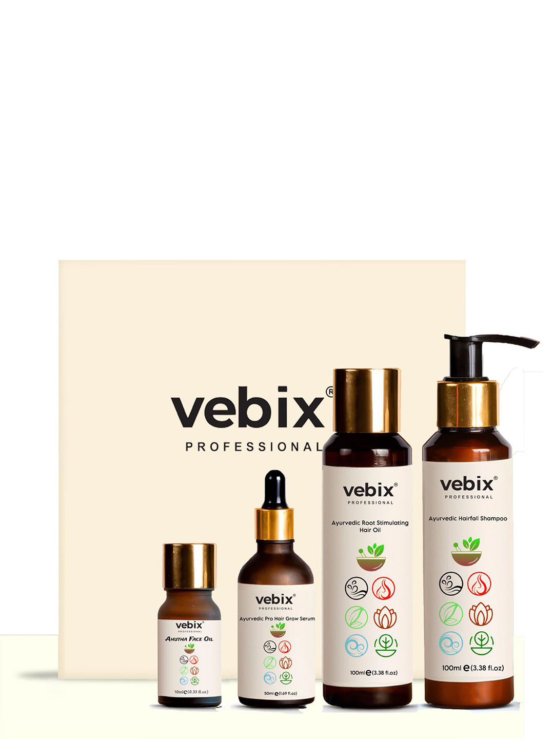 Vebix Professional Set of 4 Hair Care Gift Set with Face Oil- 260ml