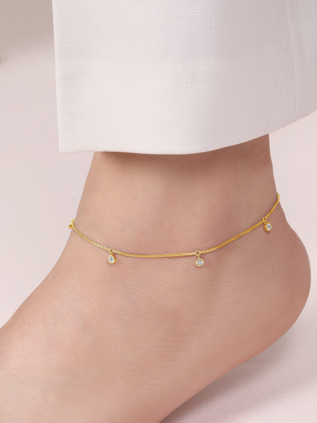 Zavya Gold-Plated 925 Sterling Silver Artificial Stones Single Charm Drop Anklet