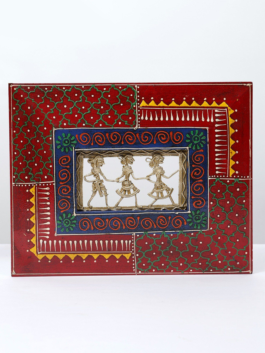 Exotic India Warli Art Brass Ethnic Motifs Antique Hanging Hall Wall Hangings-7.9In