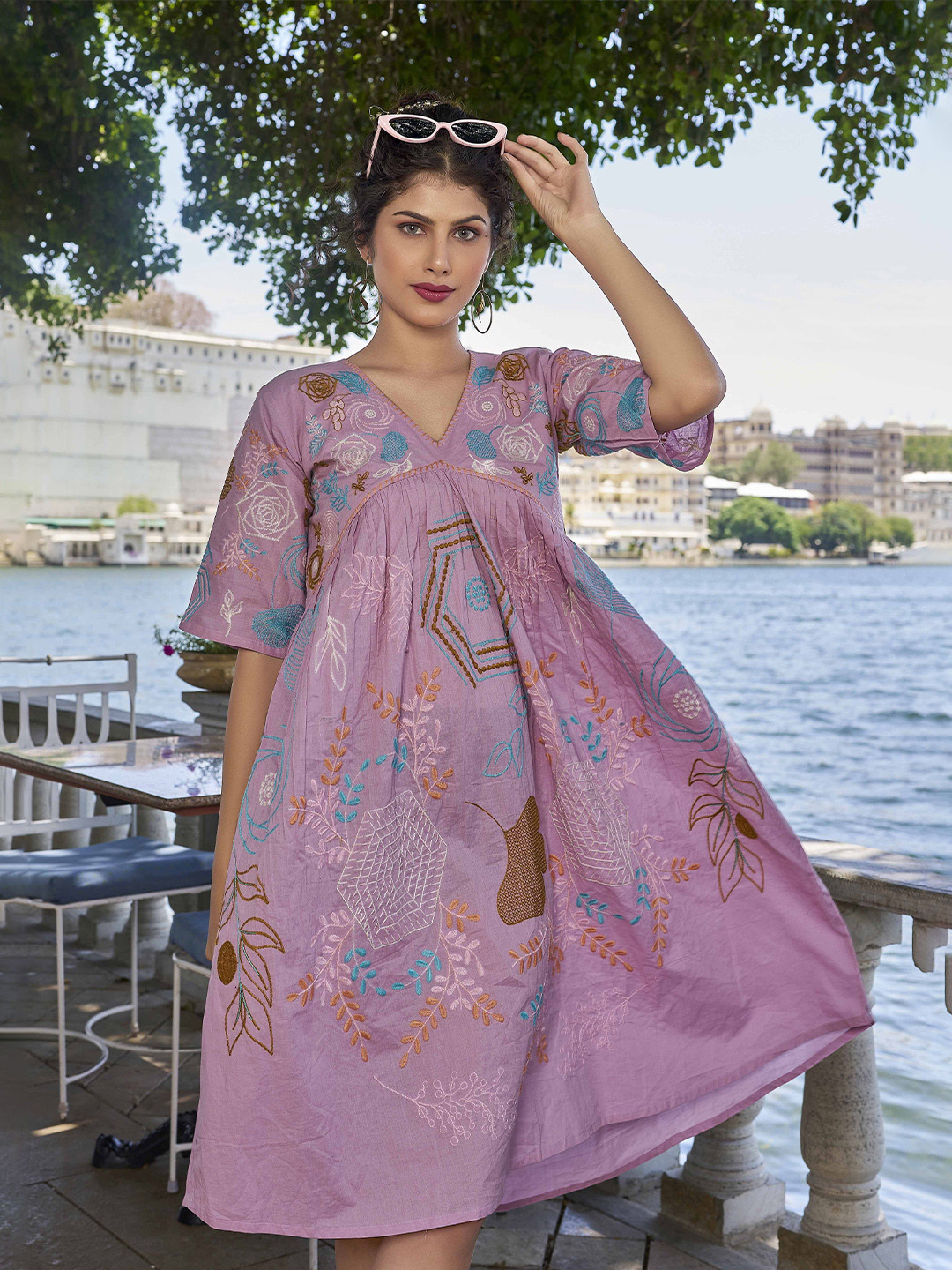 PEACH PIPER  Women Floral Print Flared Sleeve A-Line Dress