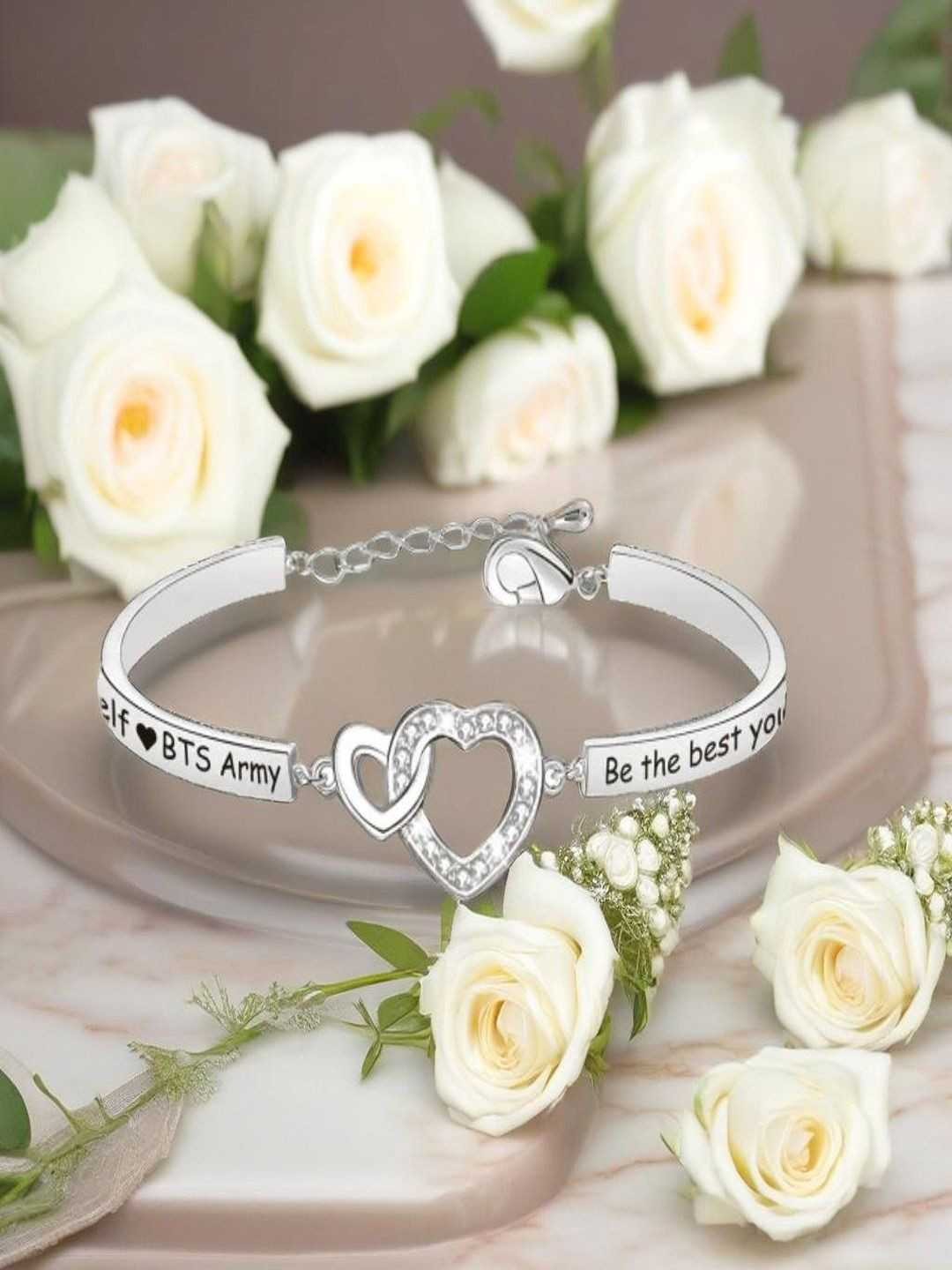 UNIVERSITY TRENDZ Unisex Silver-Plated Crystals Dual Heart Wraparound Bracelet
