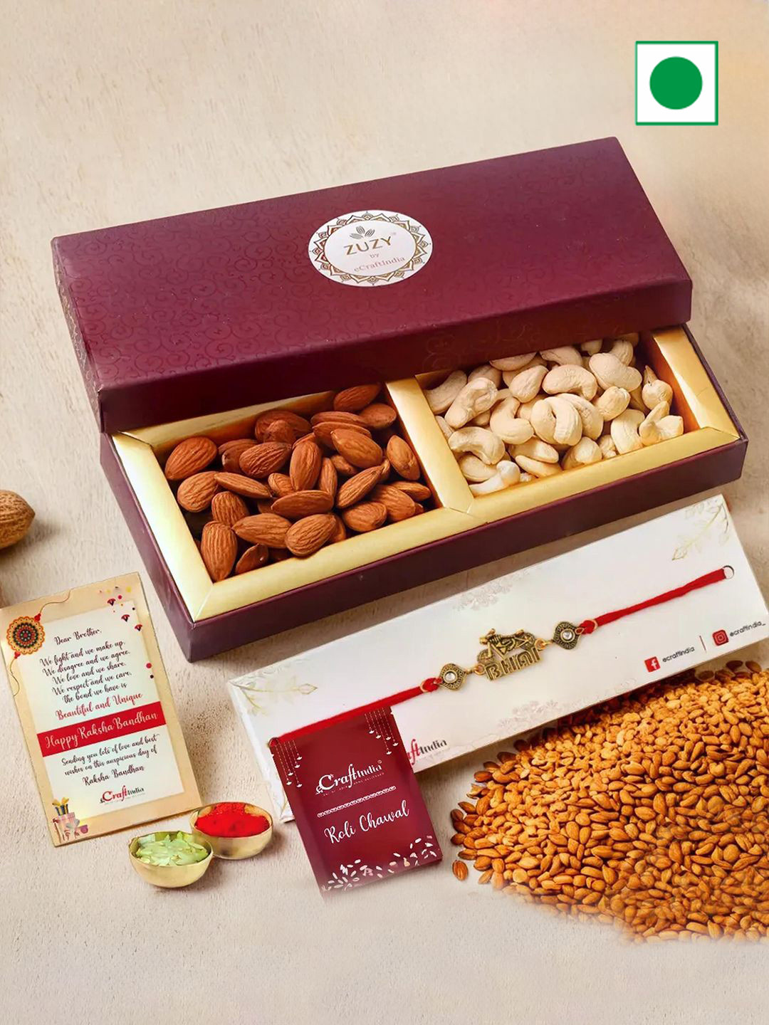 eCraftIndia Beaded Rakhi with Dry Fruit Box And Roli Chawal