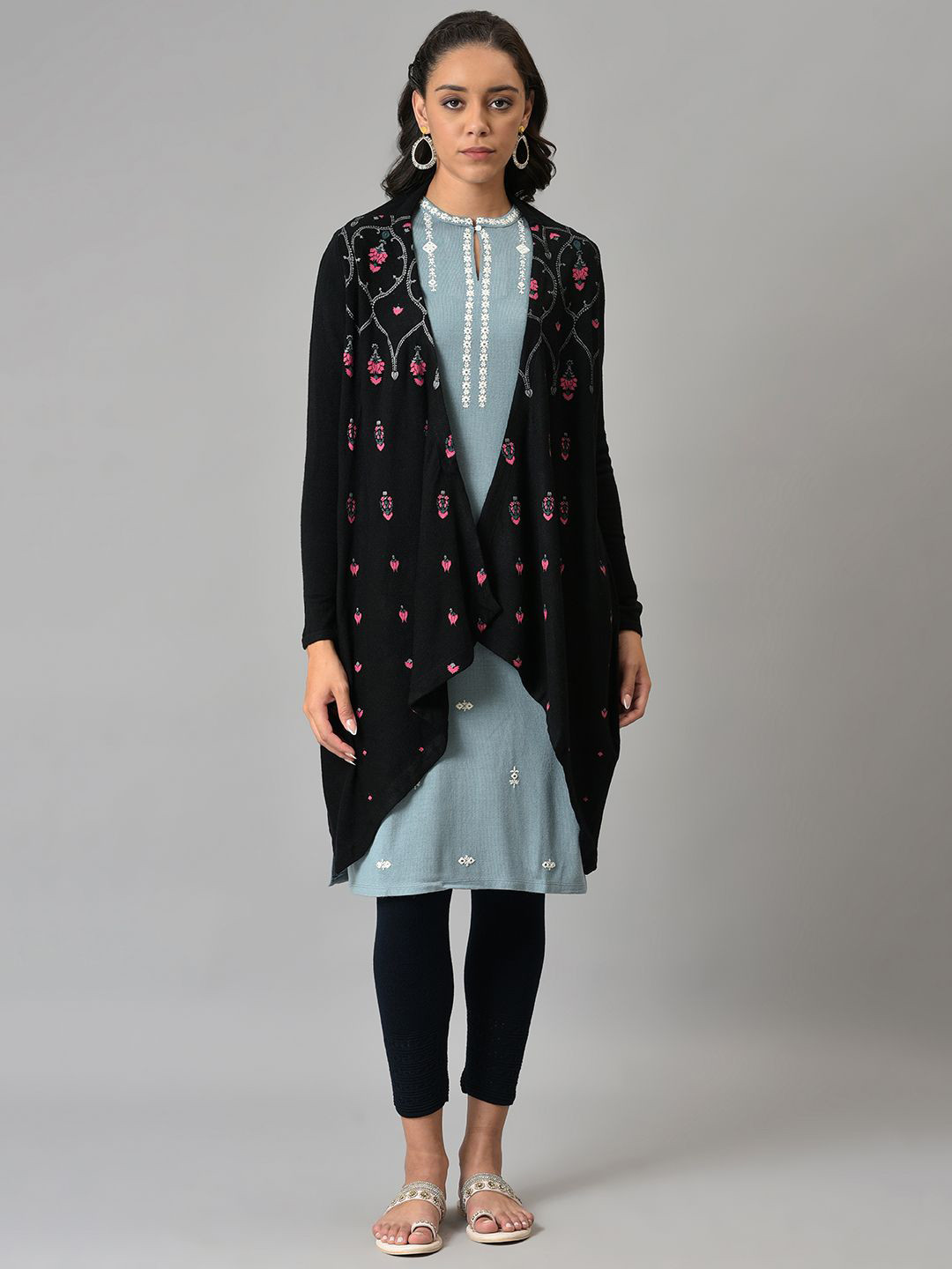 W Women Polyester PU Coated Longline Cardigan