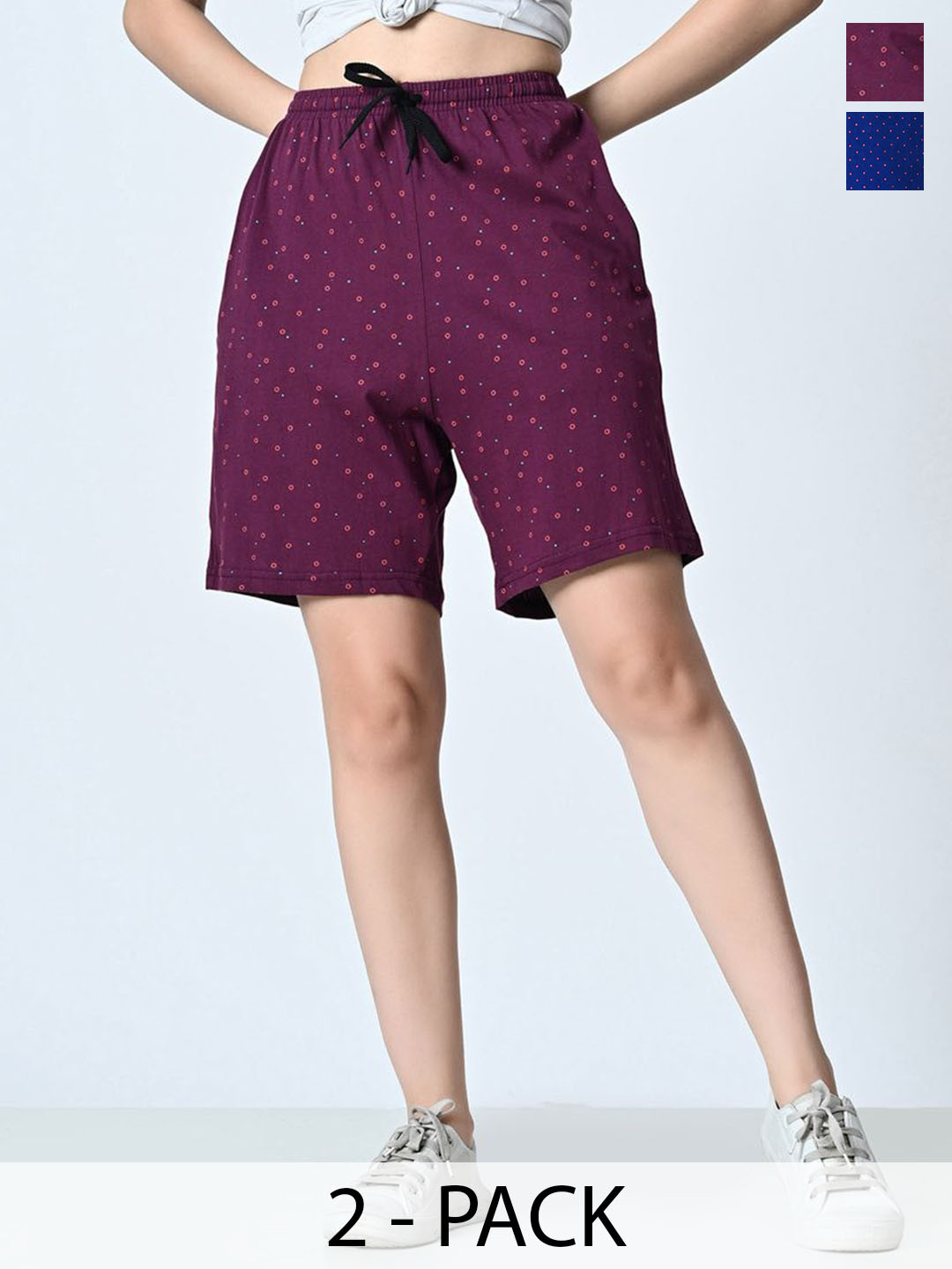 BAESD Women Pack Of 2 Cotton Printed High-Rise Shorts