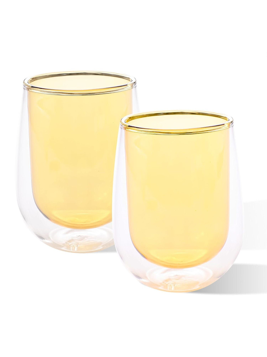 Kuber Industries Royal Jumbo Yellow Glass Microwave Safe 2 Piece Mugs-190ml