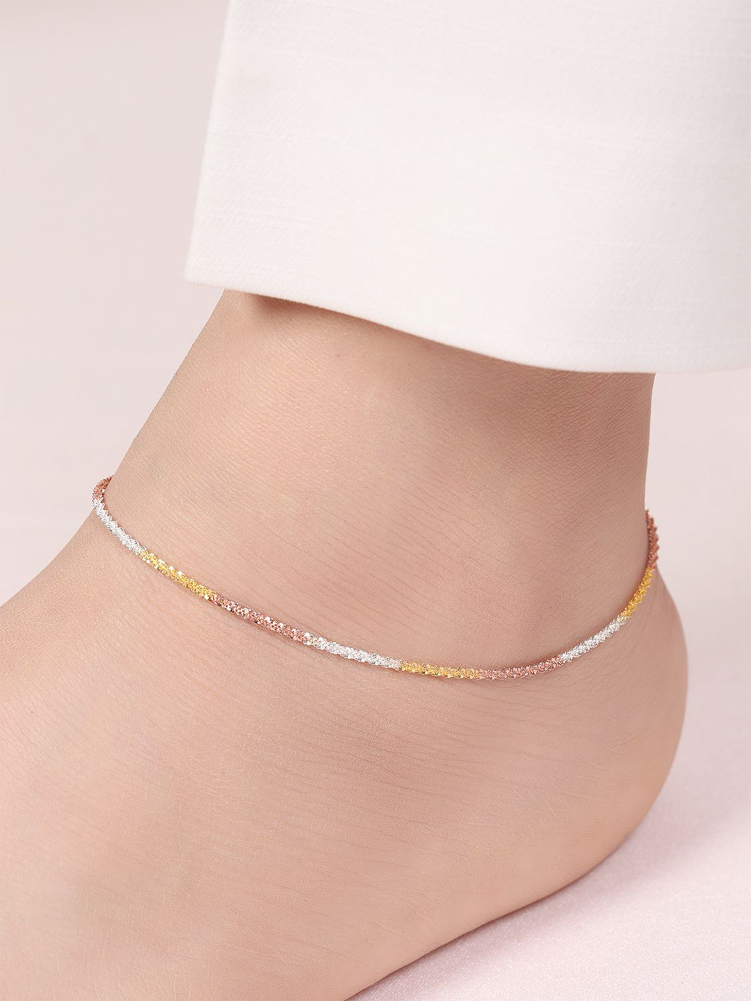 Zavya Rhodium-Plated 925 Sterling Silver Weave Chain Anklet