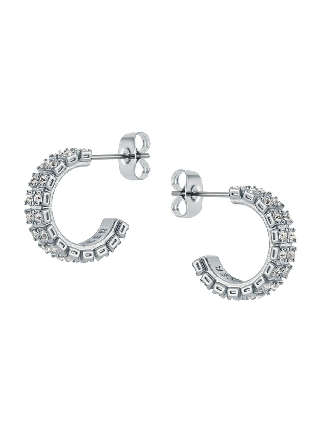 Ted Baker Mellrie Small Double Crystal Studded Silver-Plated Half Hoop Earrings