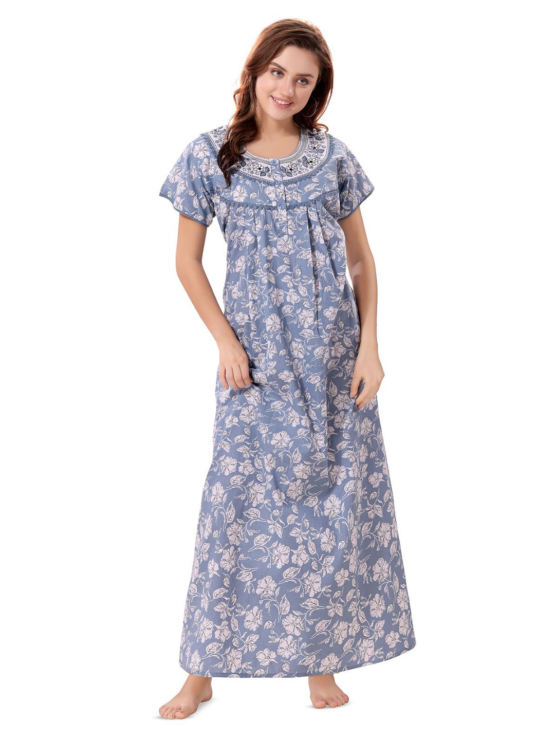 Soulemo Ethnic Motif Maxi Nightdress 1682ES-Soft Blue 20