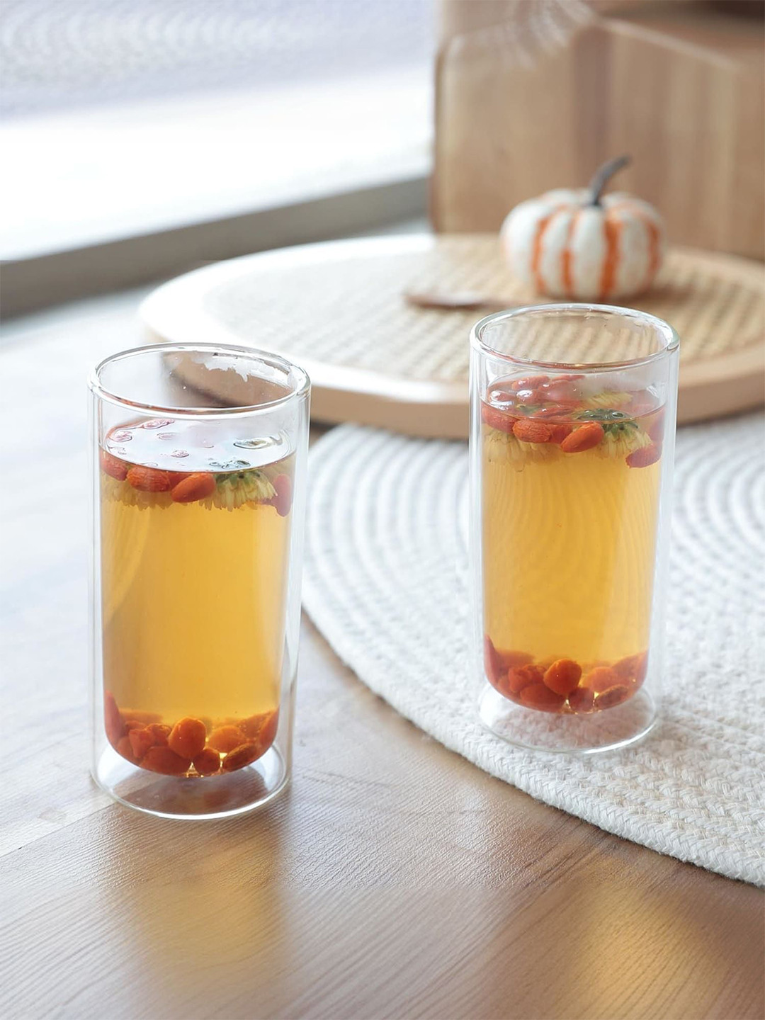 Kuber Industries Transparent 2 Pieces Double Walled Water Glasses 250 ml Each