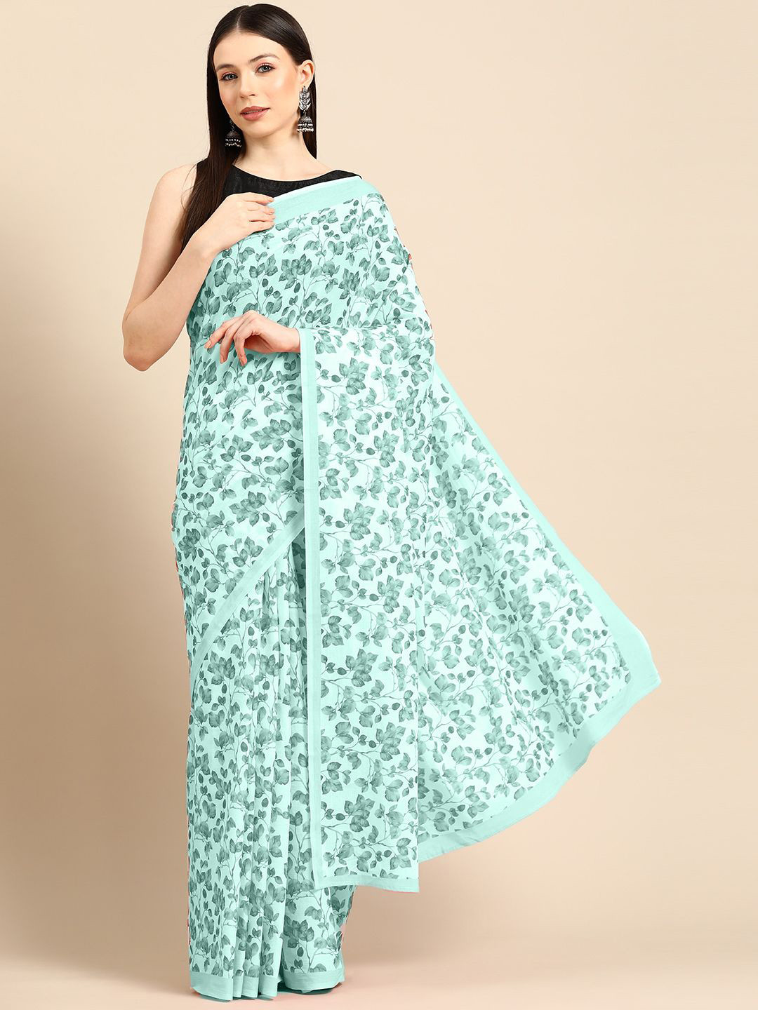 BUTA BUTI sea green Floral Pure Cotton printed Saree