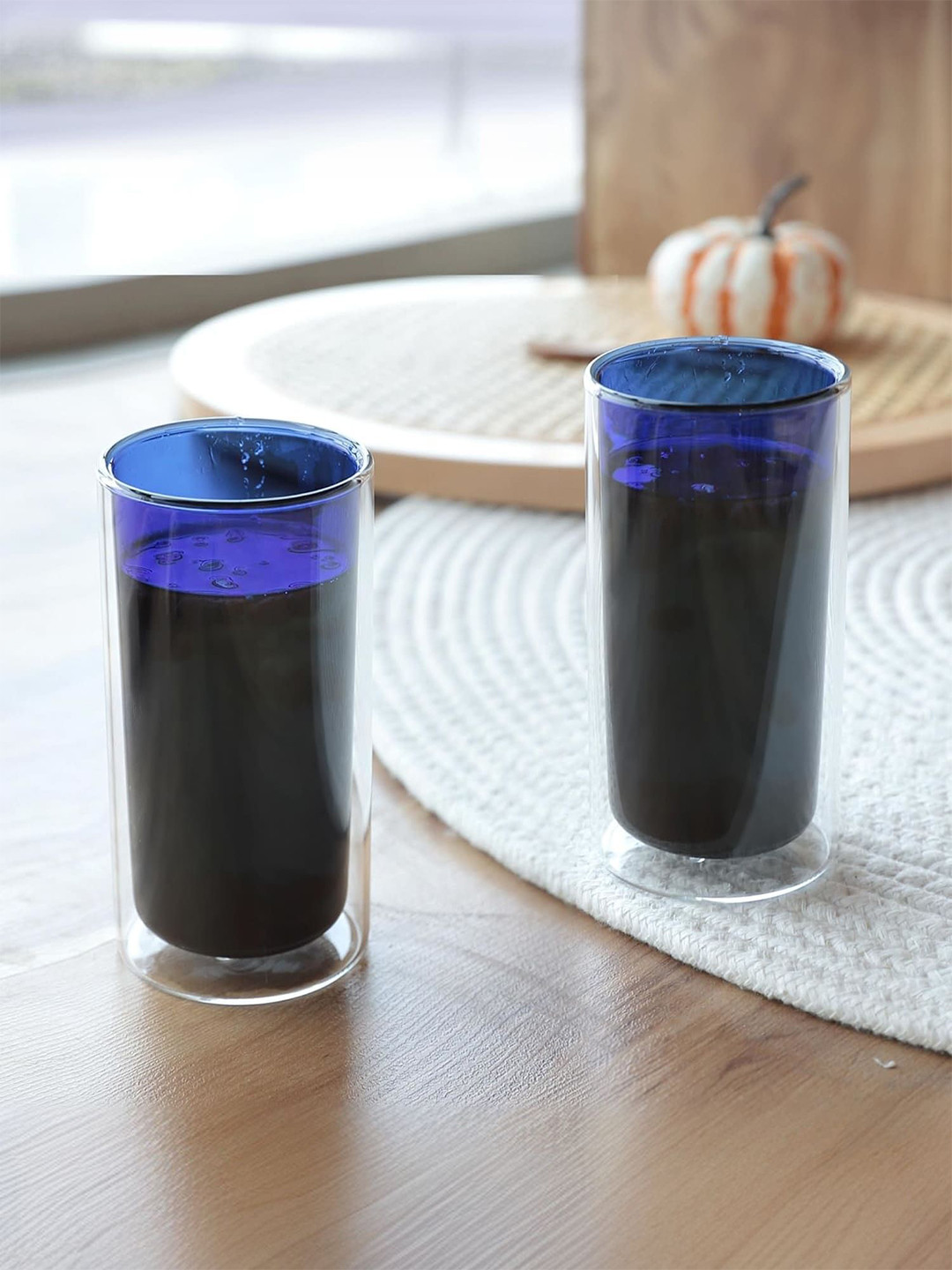 Kuber Industries Blue Glass Microwave Safe 2 Piece Mugs-250ml