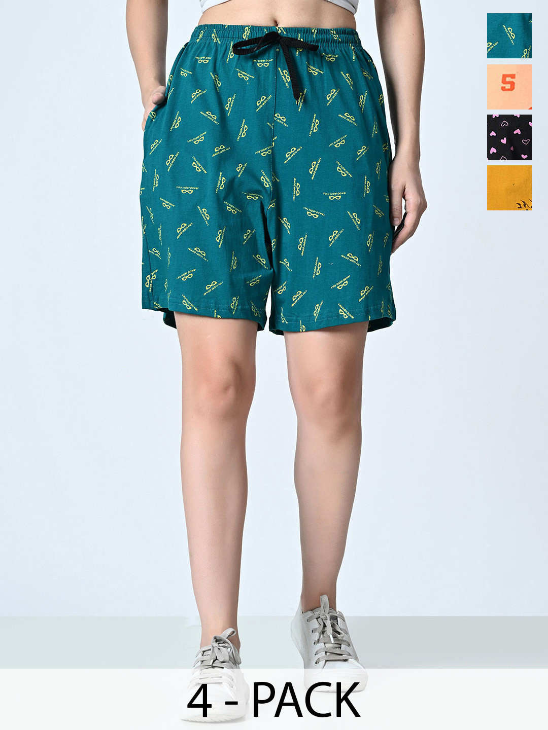 BAESD Women Pack of 4 Printed High-Rise Shorts