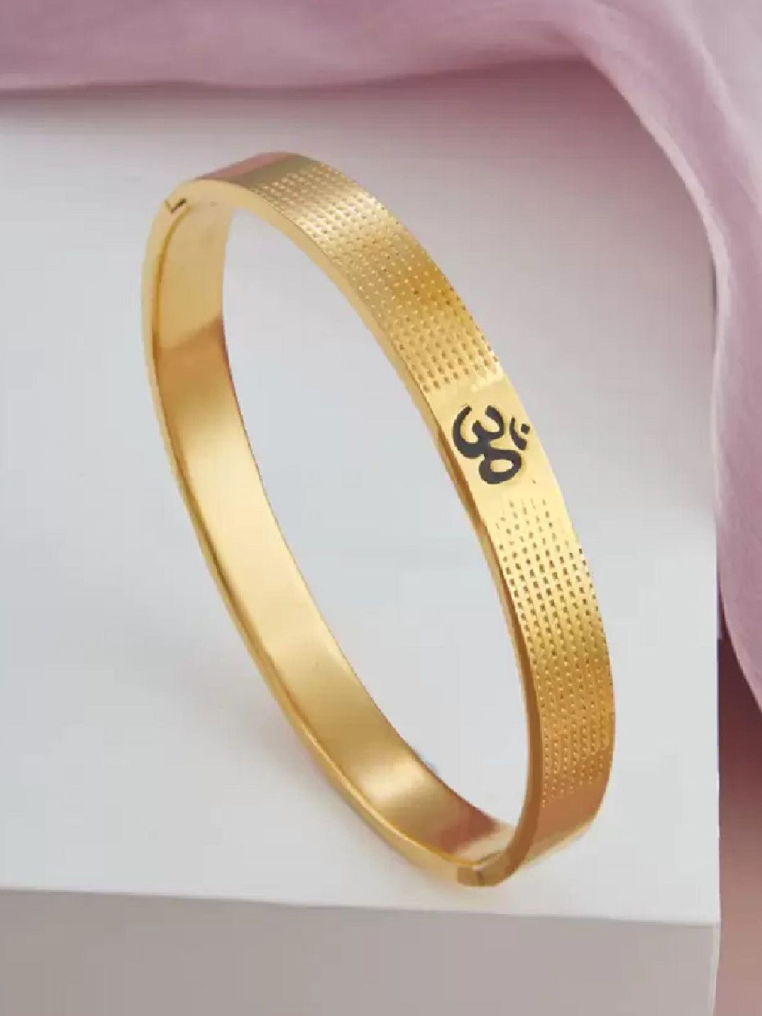 WATCHSTAR Men Gold-Plated Stainless Steel Enamelled Om Grio Design Kada Bracelet