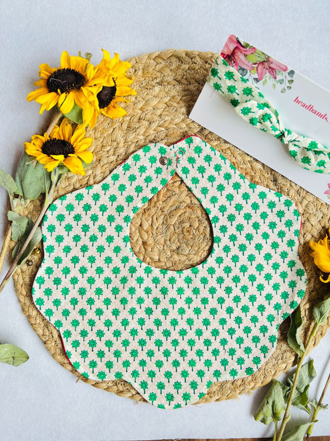 Choko Baby Girls Printed Cotton Bib & Headband Set