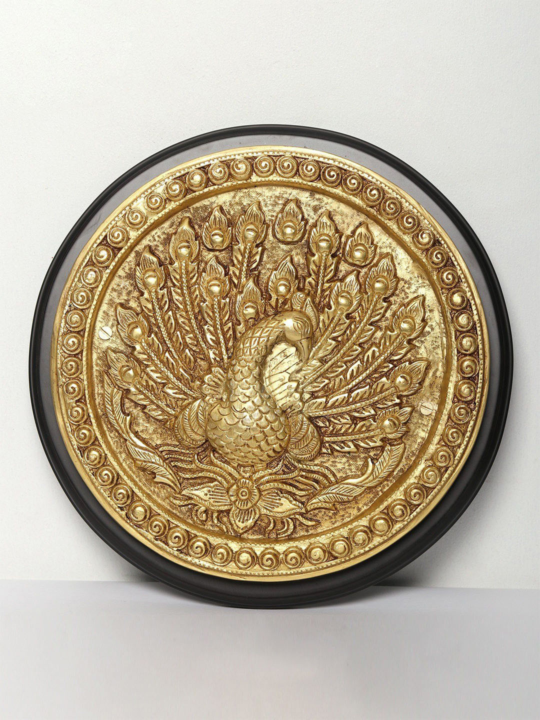 Exotic India Dancing Peacock Brass Antique Hanging Hall Wall Hangings-12.8In