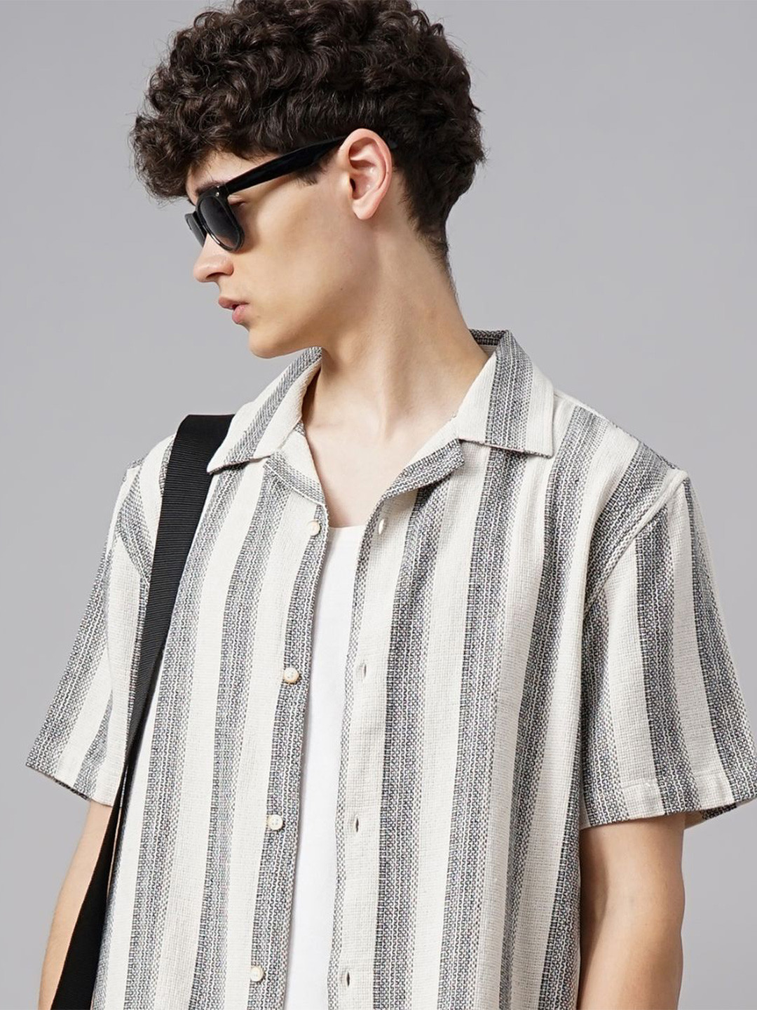 British Club Men Relaxed Semi Sheer Striped Casual Shirt