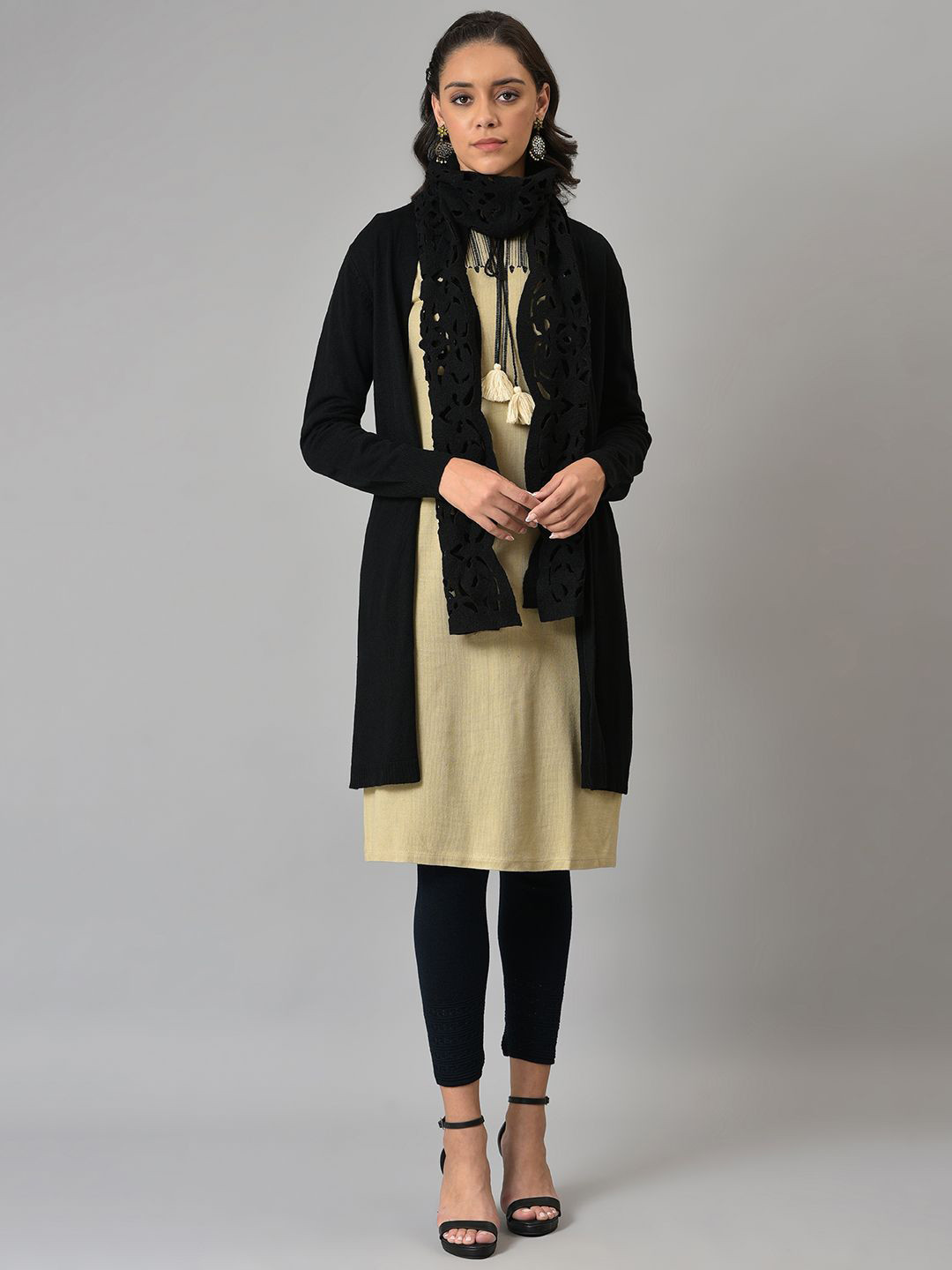 W Women Polyester PU Coated Longline Cardigan