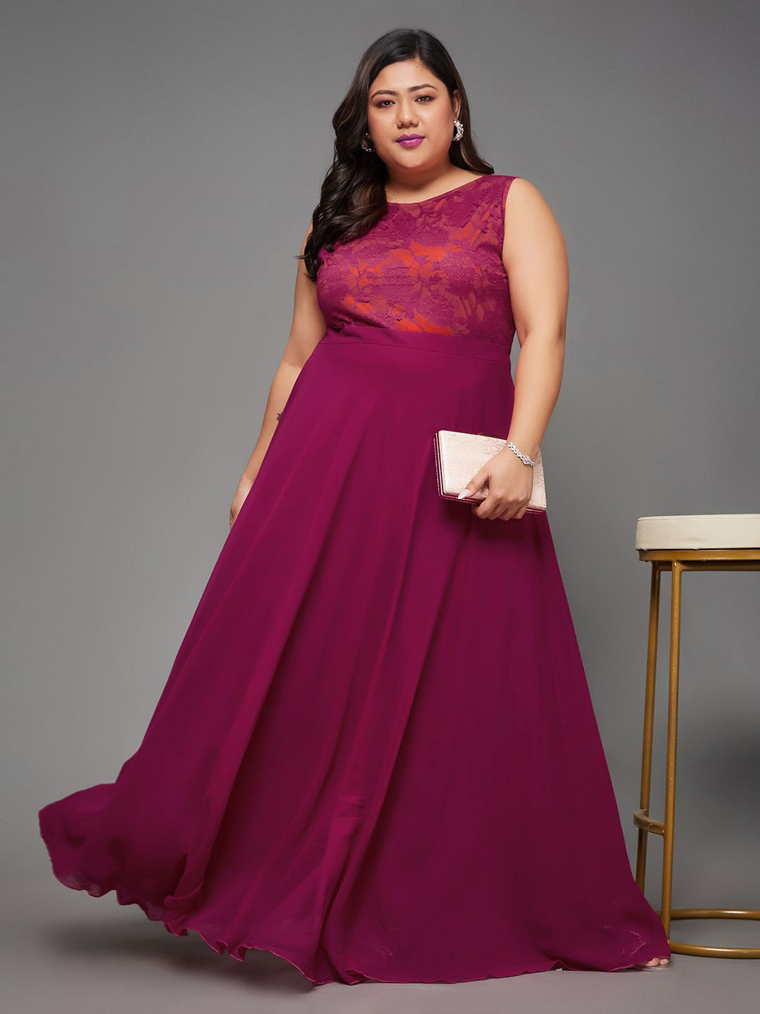 Miss Chase A+ Round Neck Georgette Plus Size Maxi Dress