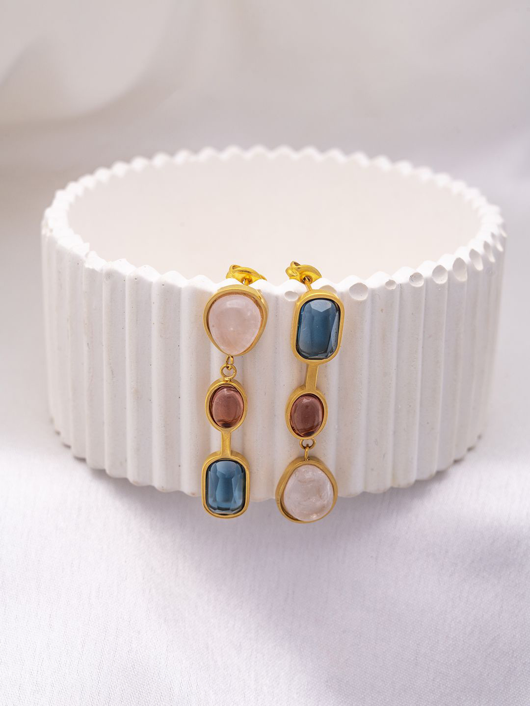 Perfectly Average Women 18K Gold Plated Multi Colour Drop Earrings