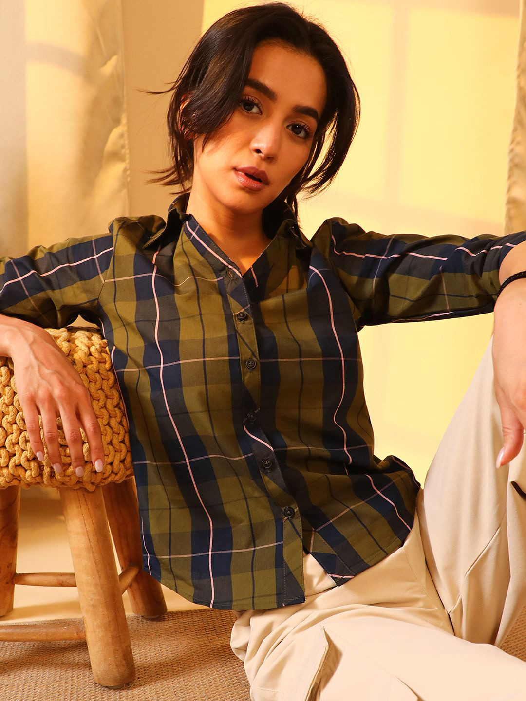 Multicoloured Tartan Checks Casual Shirt with Regular Fit