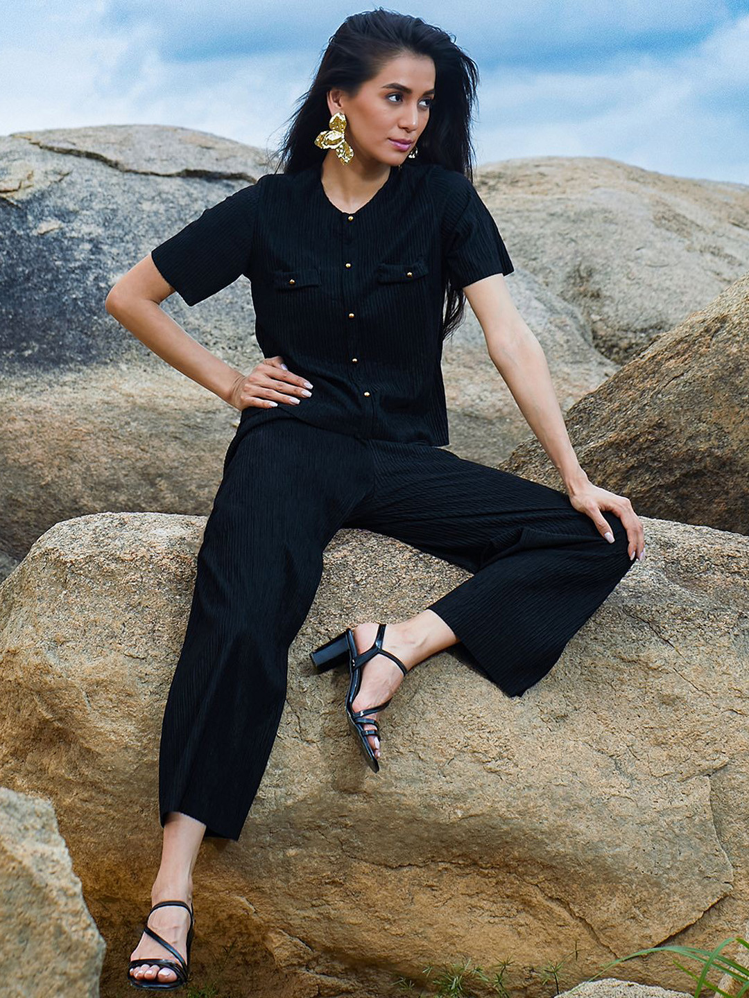 PINACOLADA V-Neck Creased Top With Trouser