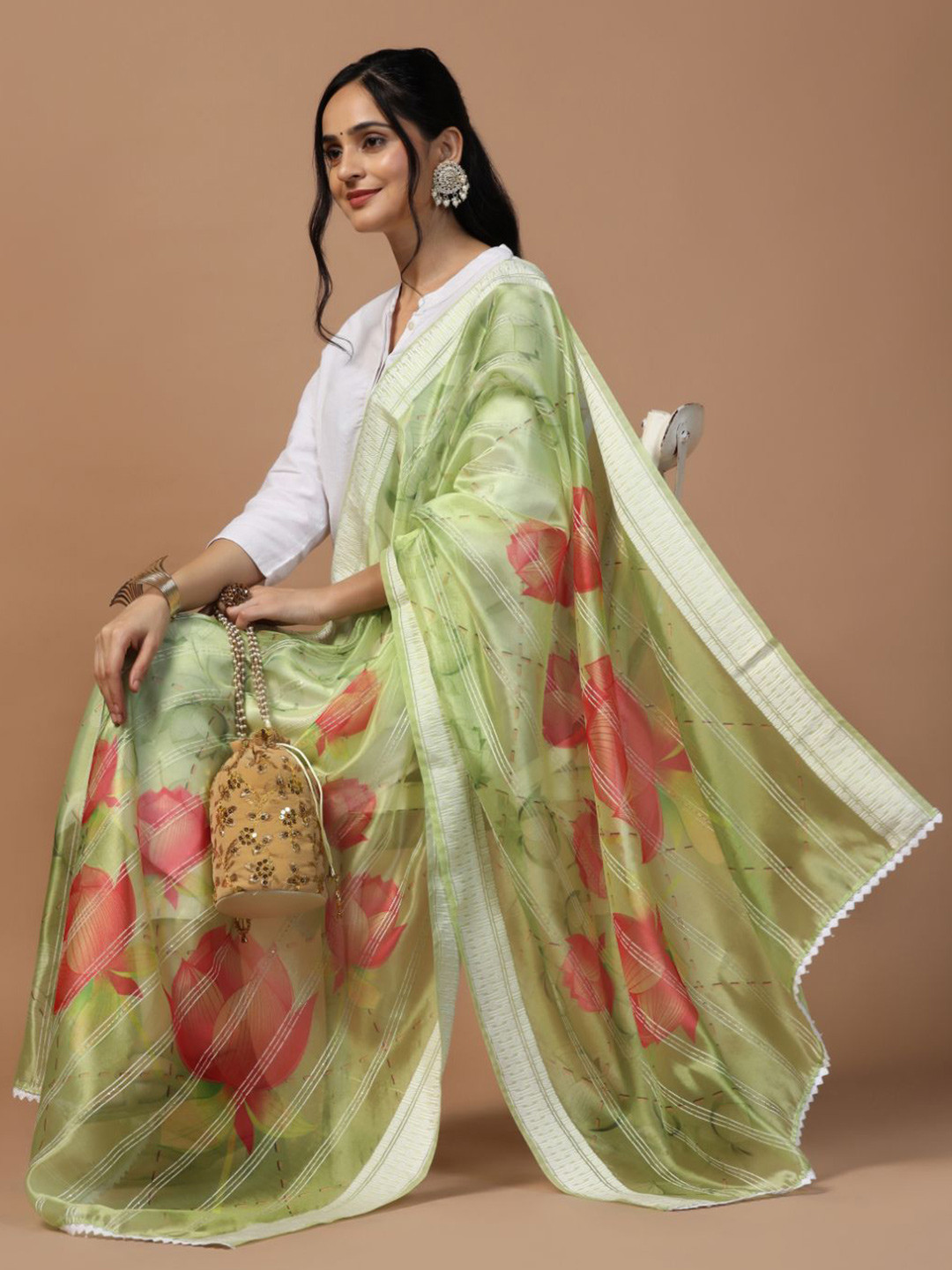 Kaizen TEXO FAB Sequinned Floral Embroidered Organza Dupatta