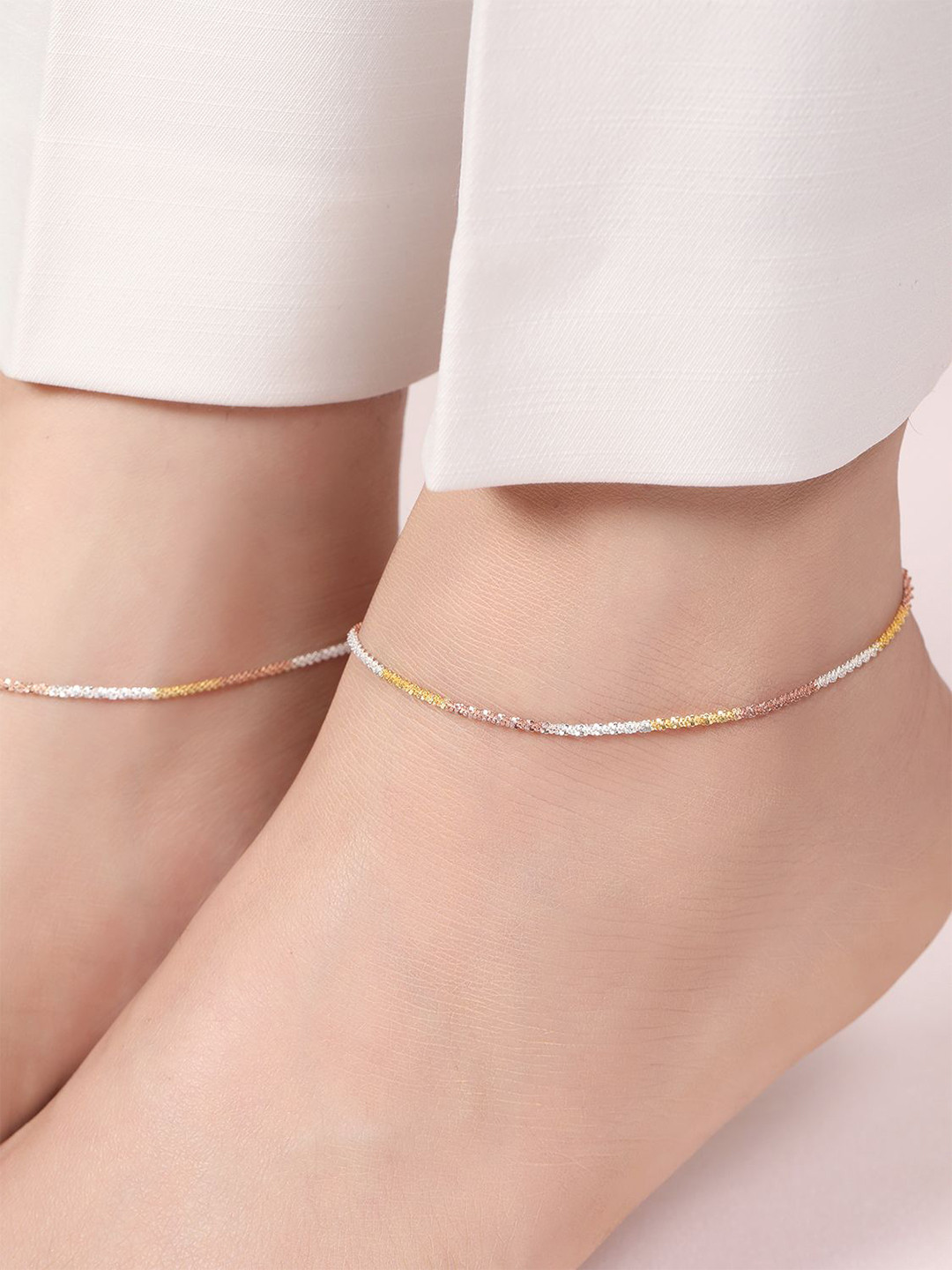 Zavya Rhodium-Plated 925 Sterling Silver Paired Weave Chain Anklet