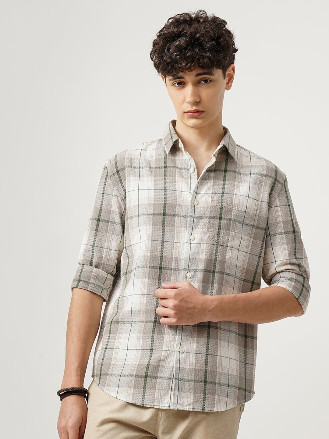 British Club Men Standard Tartan Checks Opaque Checked Casual Shirt