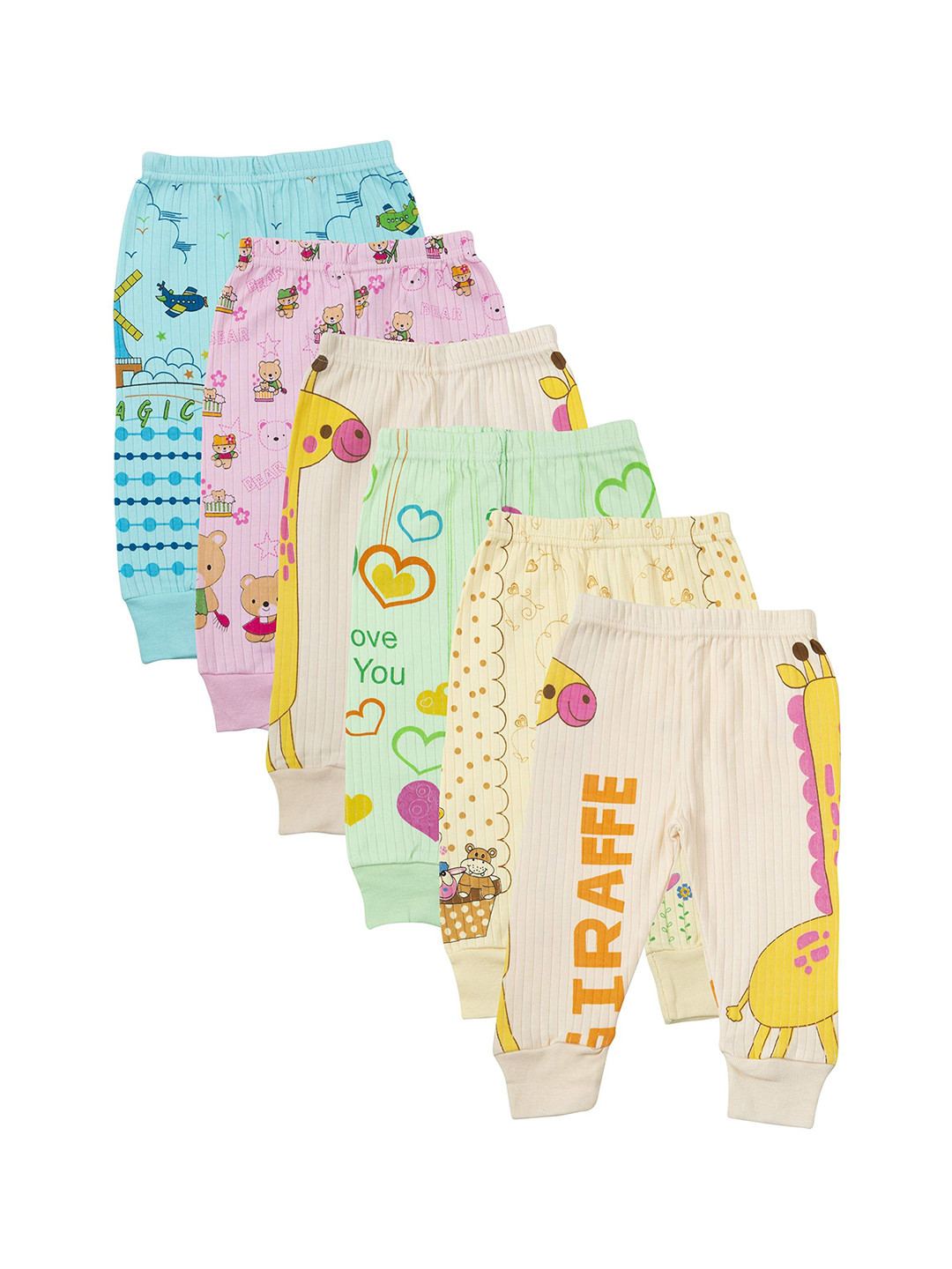 Dowin Boys Pack Of 6 Cotton Cartoon Characters Printed Mid-Rise Joggers