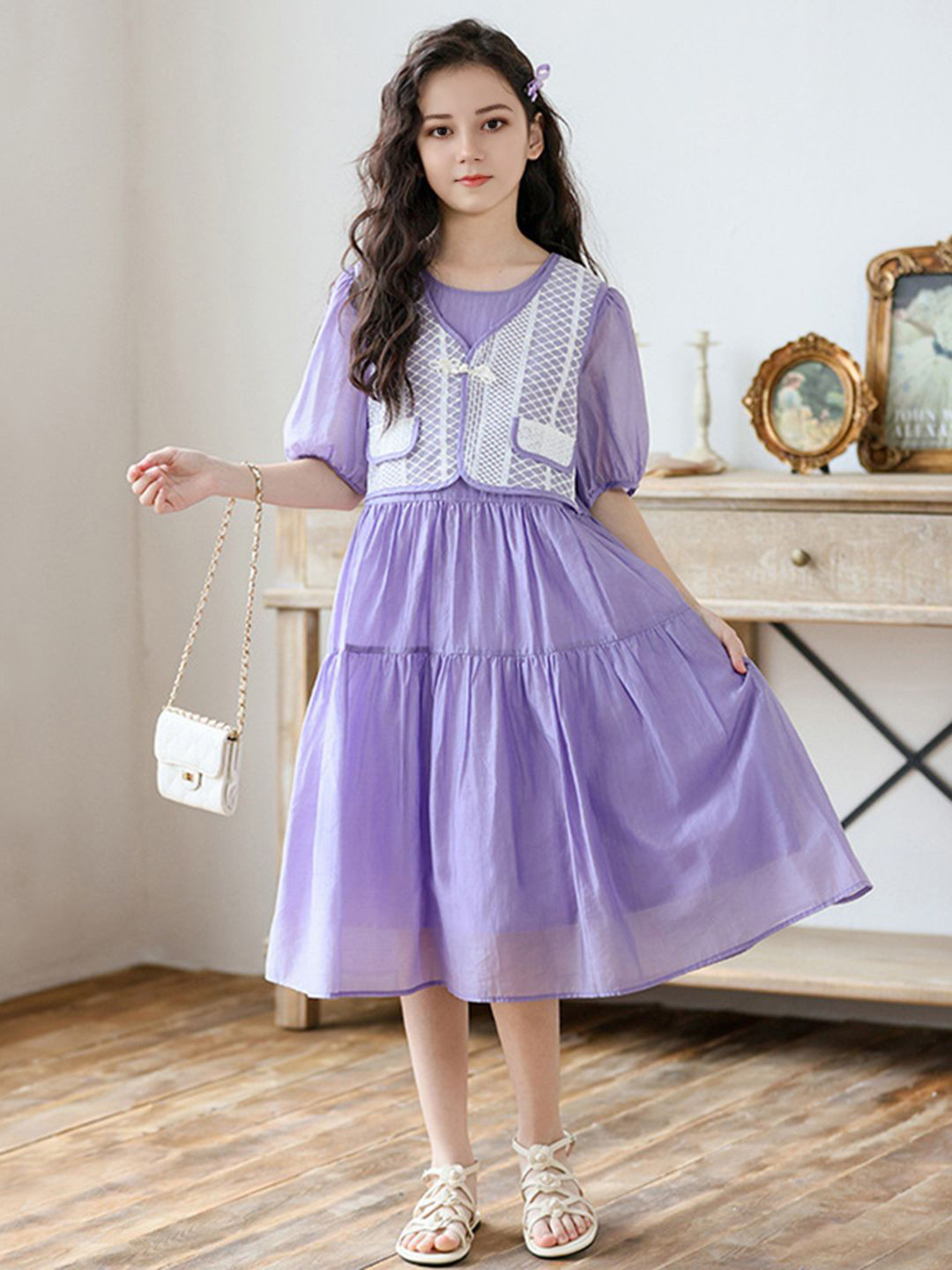 INCLUD Puff Sleeves Puff Sleeves Fit & Flare Dress