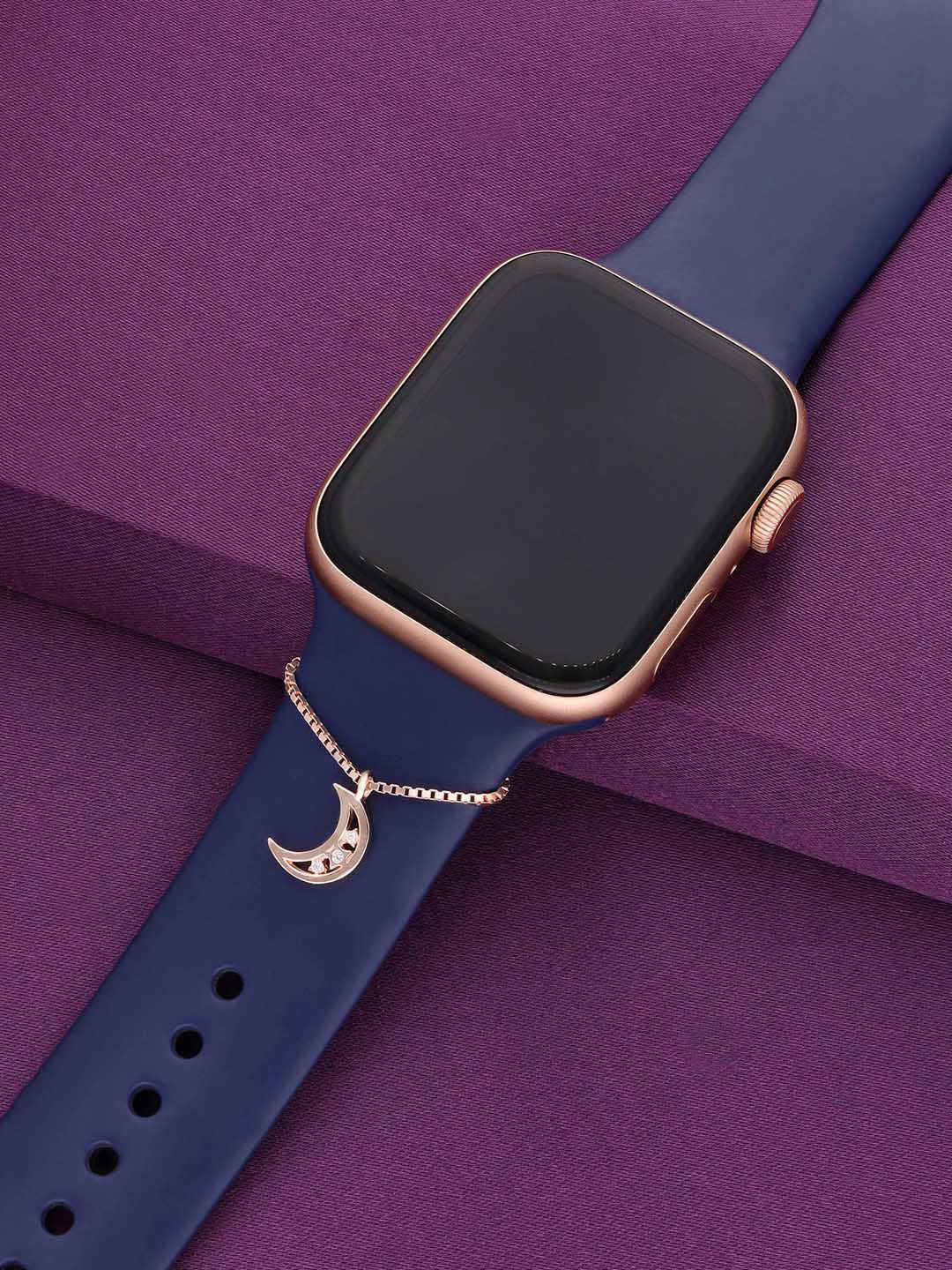 KAI JEWEL Sterling Silver Embellished Stone Studded Crescent Watch Charm