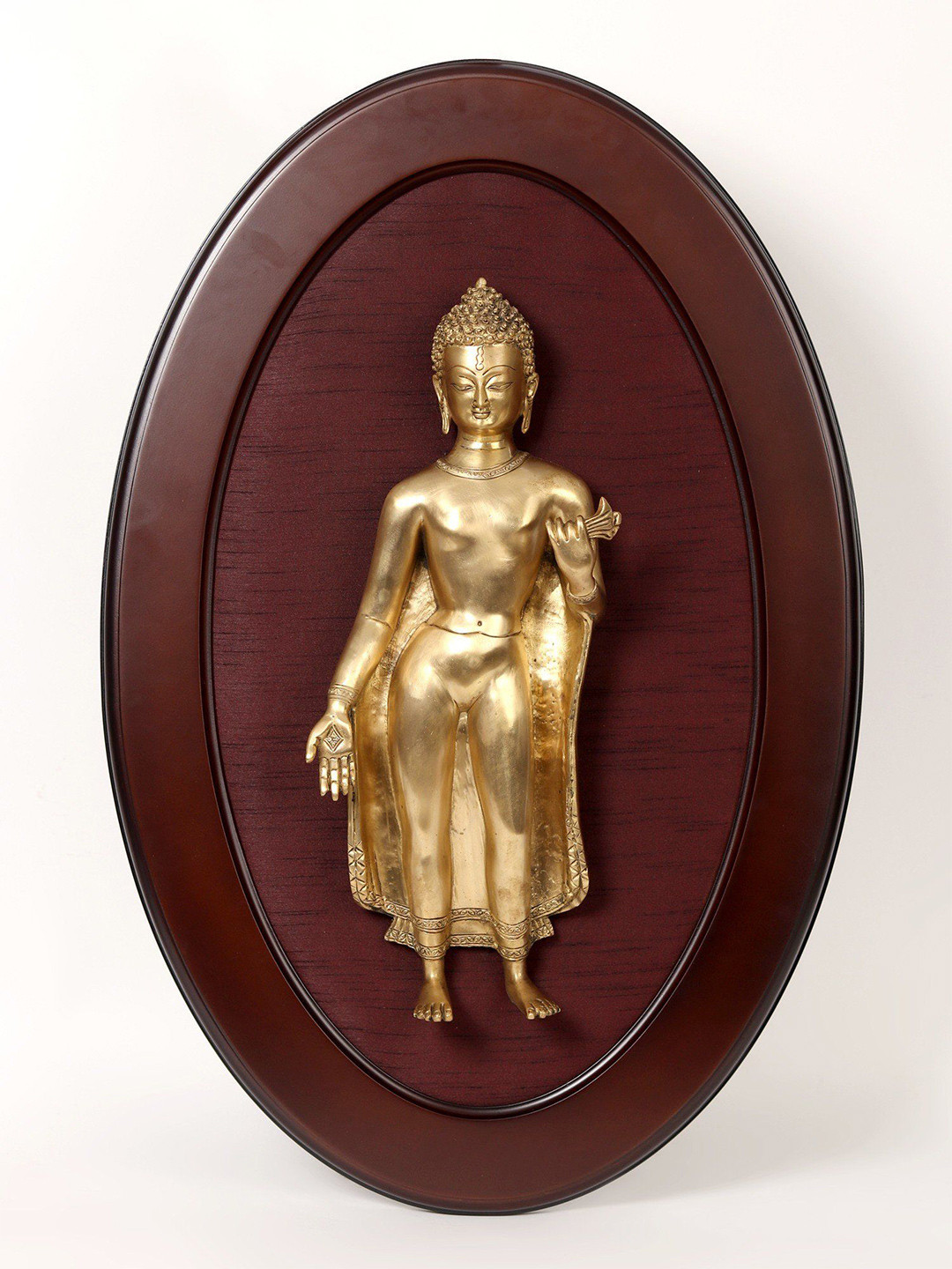 Exotic India Standing Gautam Buddha Brass Glossy Hanging Hall Spiritual Wall Decor-31In