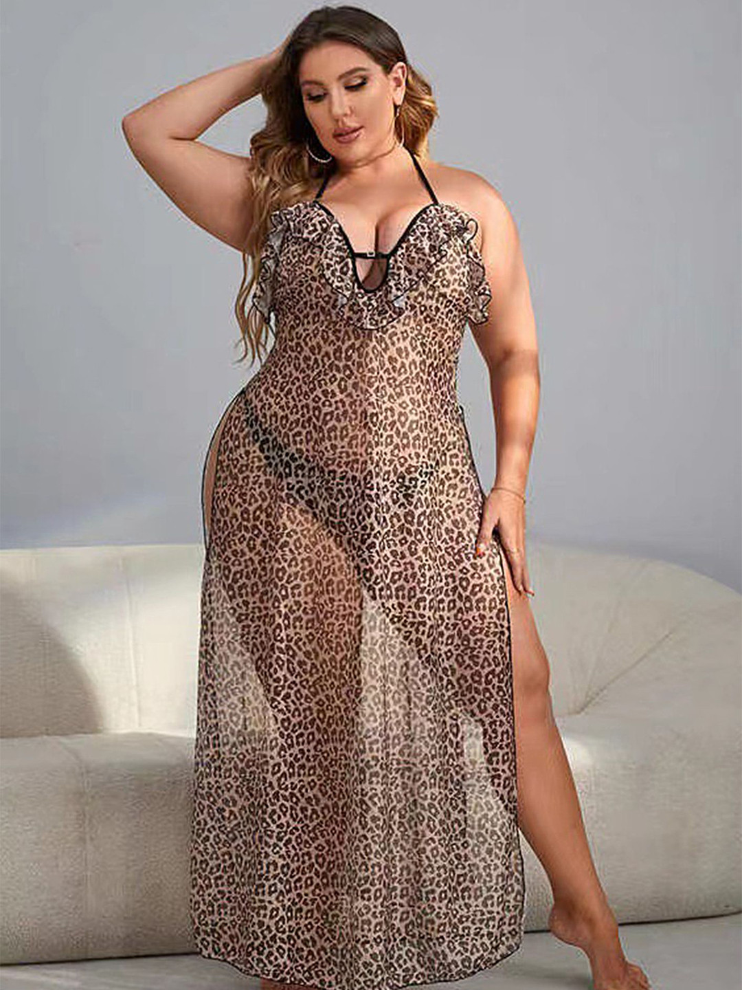 LULU & SKY Plus Size Animal Print Flared Baby Dolls