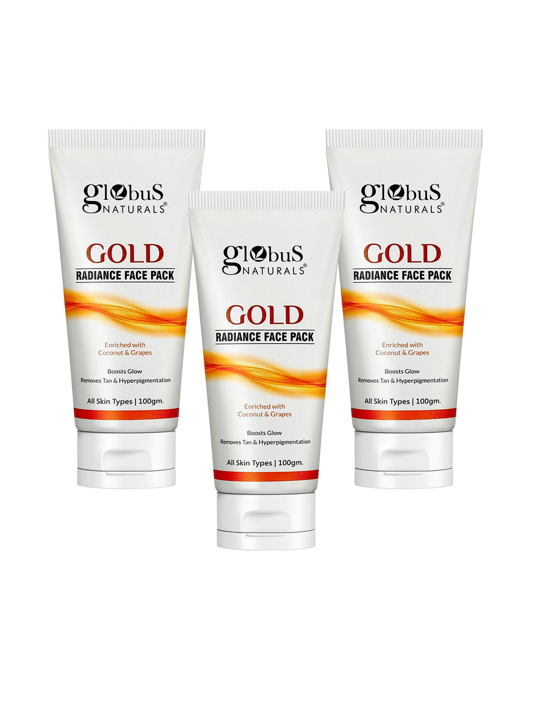 Globus naturals Set Of 3 Gold Radiance Brightening Face Pack With Coconut 100g Each