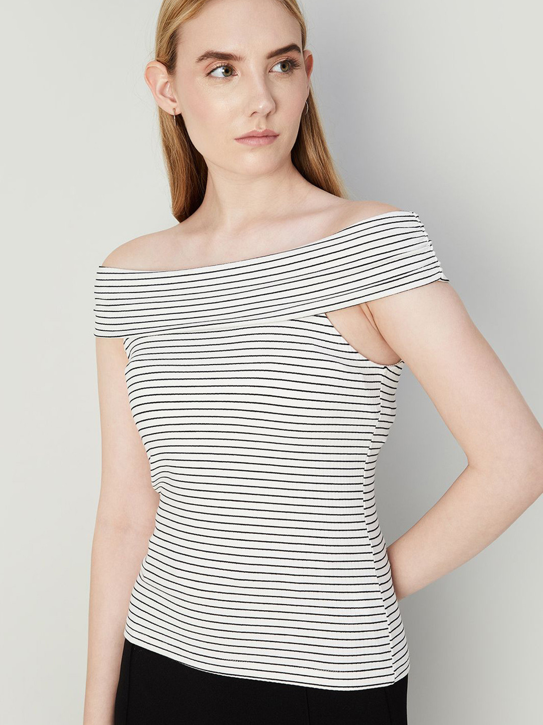 CODE by Lifestyle Striped Off-Shoulder Bardot Top