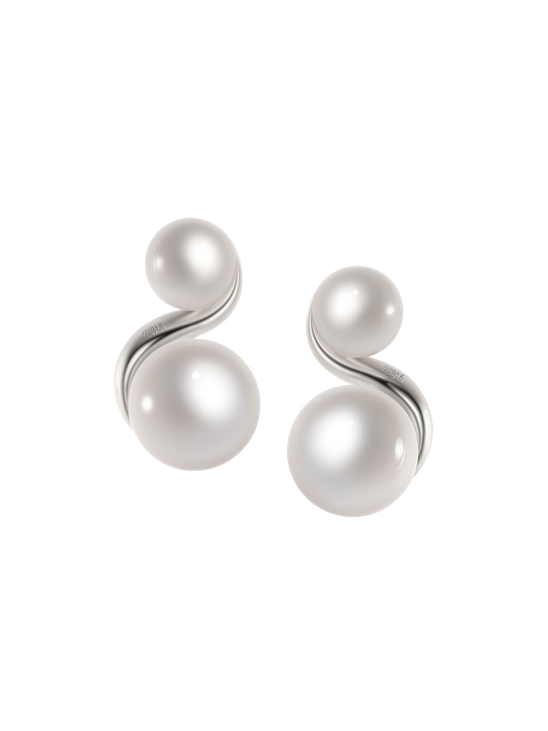 HighSpark 925 Silver Double Pearl Studs Earrings