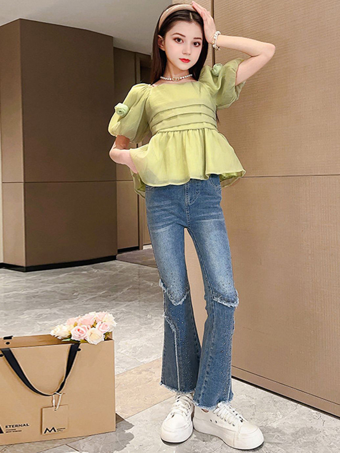 INCLUD Embellished Light Fade Flared Fit Jeans