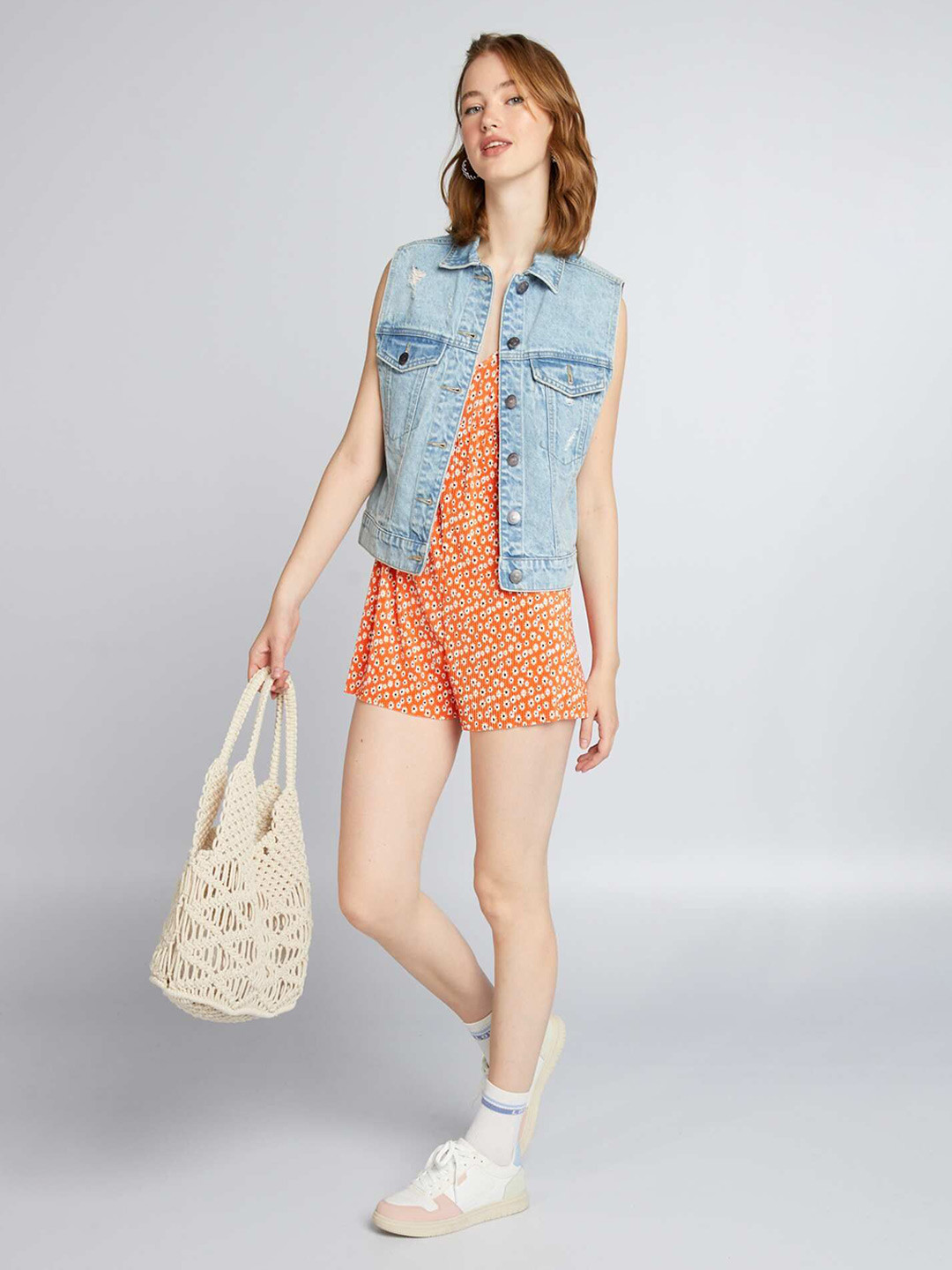 KIABI Floral Printed V-Neck Playsuit