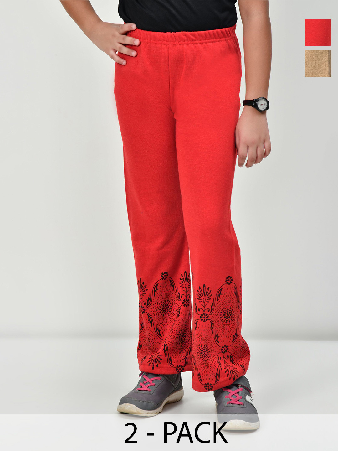 BAESD Girls Pack Of 2 Floral Printed Knitted Palazzos Pants for Winter