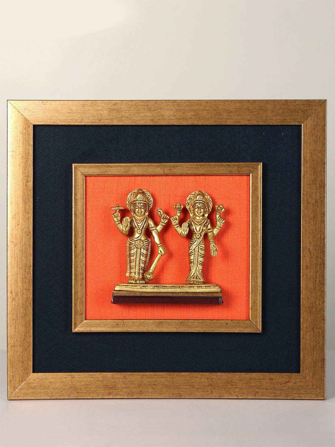 Exotic India Lakshmi Narayana Idol Brass Ethnic Motifs Antique Spiritual Wall Decor-13.8In