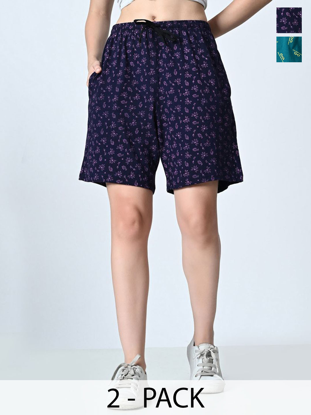 BAESD Pack Of 2 Women Printed High-Rise Cotton Shorts