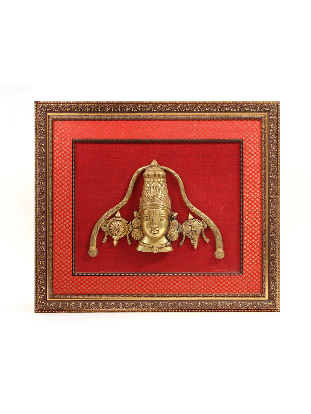 Exotic India Lord Balaji Idol with Shanka & Chakra Wood Spiritual Wall Decor-25.7In