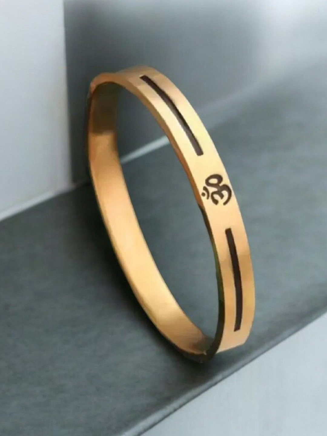 WATCHSTAR Men Gold-Plated Stainless Steel Enamelled Om Design Kada Bracelet