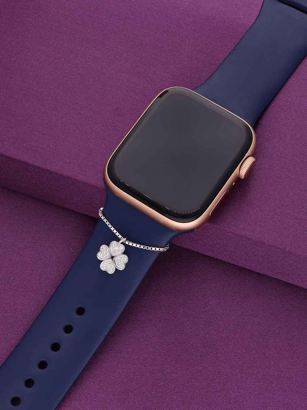 KAI JEWEL Sterling Silver Embellished Stone Studded Clover Watch Charm