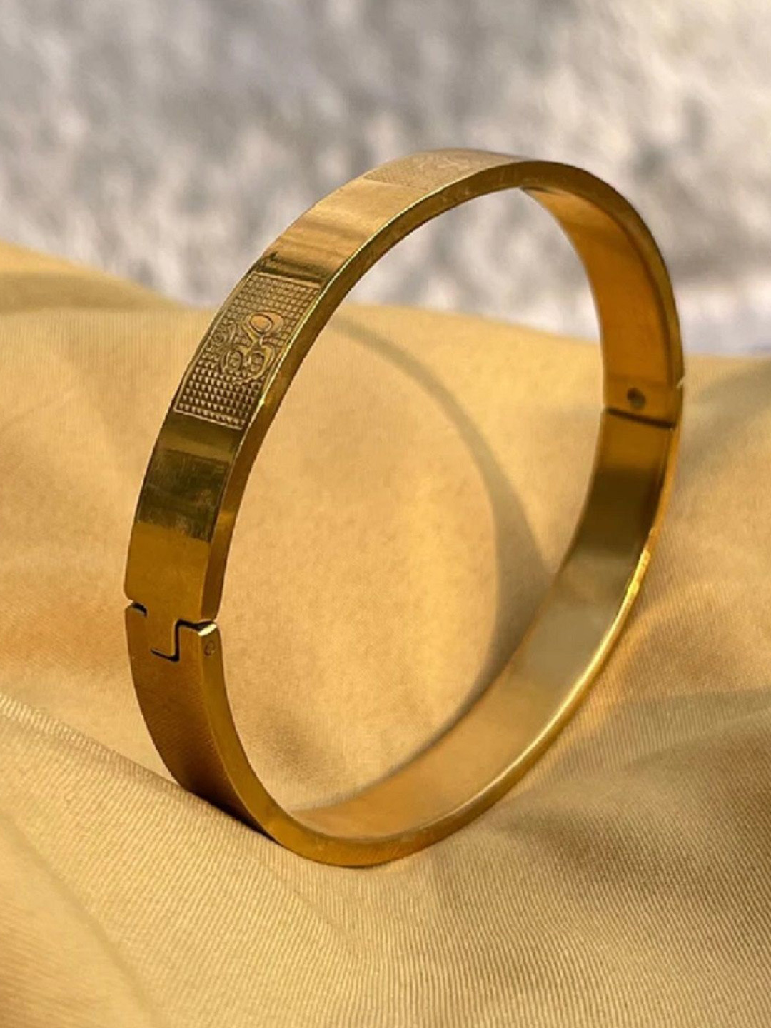 WATCHSTAR Men Gold-Plated Stainless Steel Lord Om Symbol  Kada Bracelet