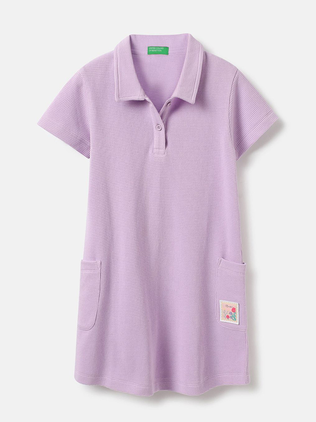United Colors of Benetton Girls Polo Neck Textured Pure Cotton Dresses